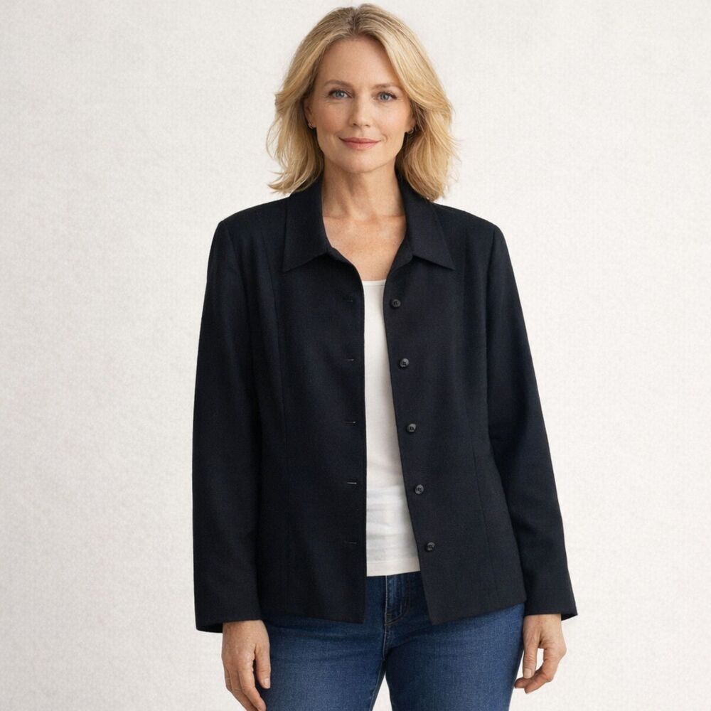 VTG Pendleton Virgin Wool Jacket Womens Sz 14 Black Classic Button Up Blazer USA